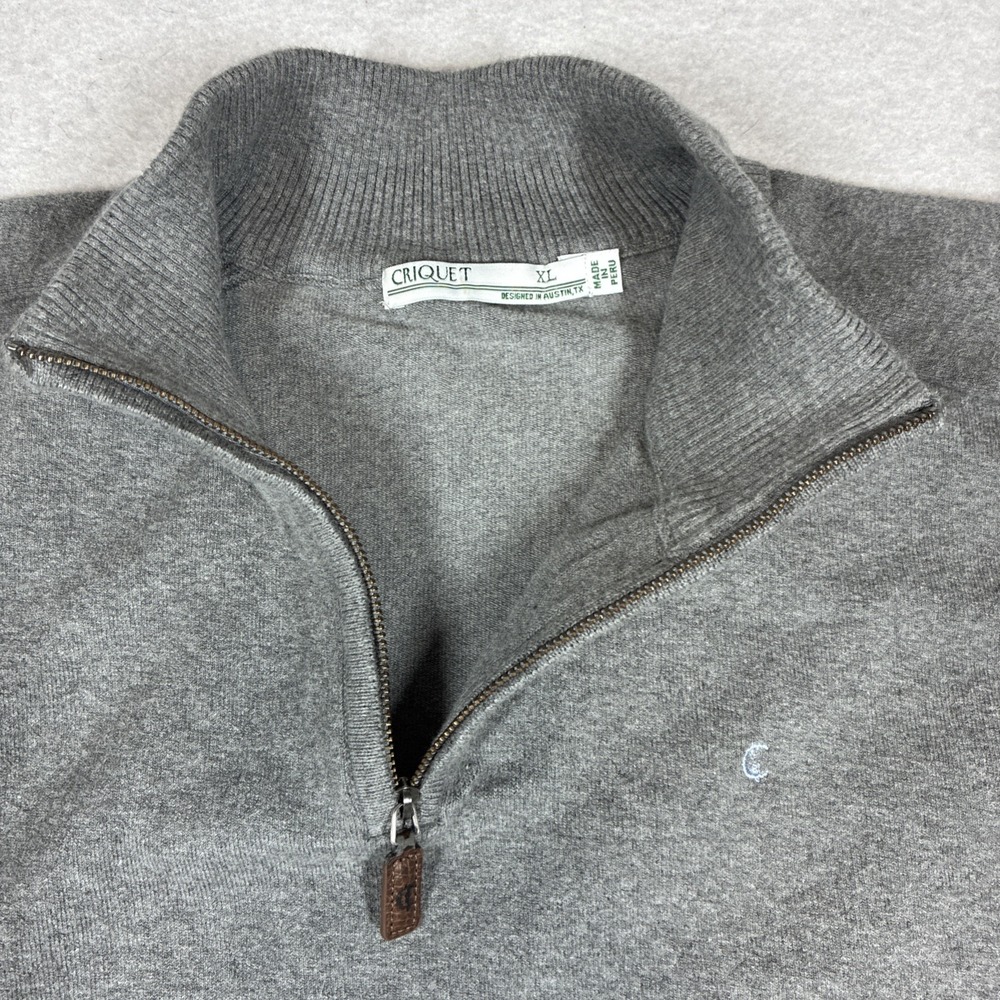 Criquet 1/4 Zip Pullover Men XL Gray Cotton Made In Peru Preppy Golf Heavy Soft